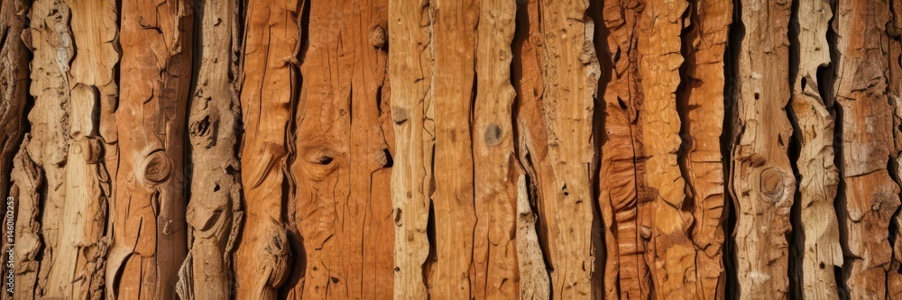 Naklejka premium Close-up of rough, textured brown tree bark background, winter, design