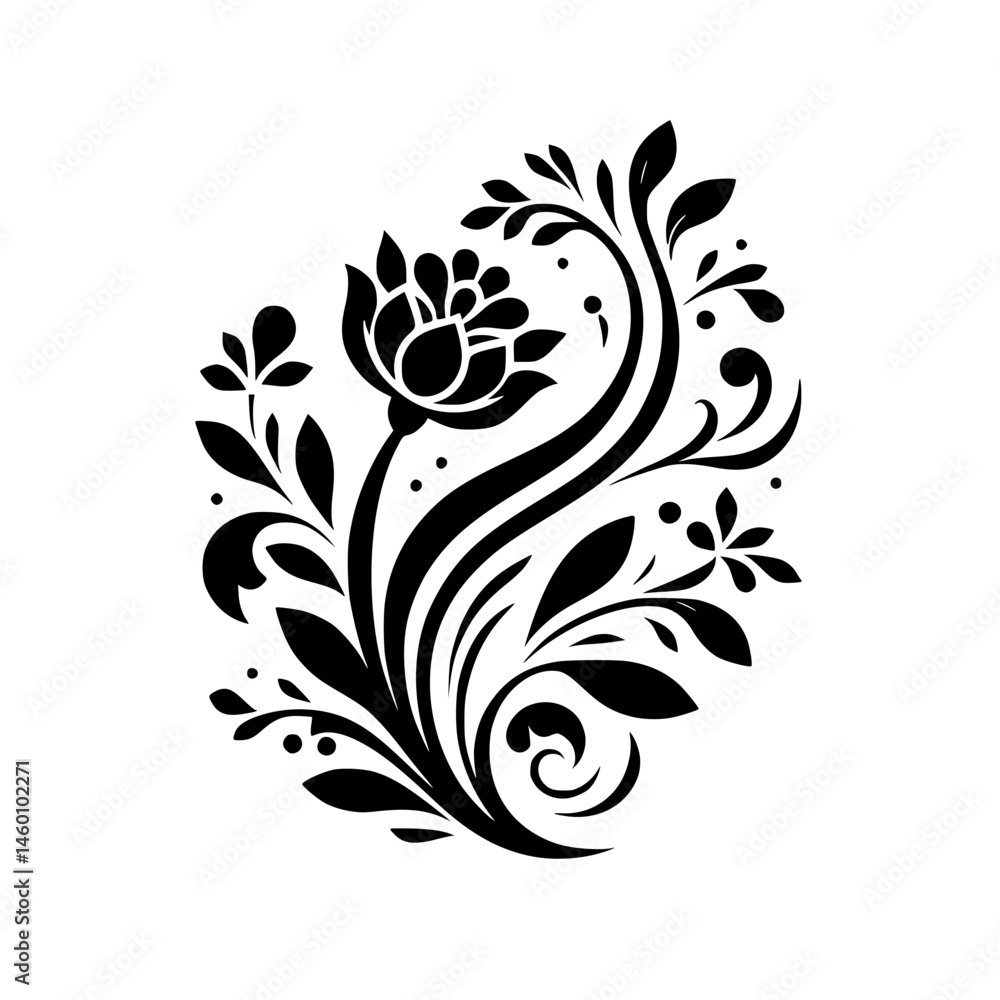 Obraz premium Black Floral Silhouette: Elegant Ornament on White Background