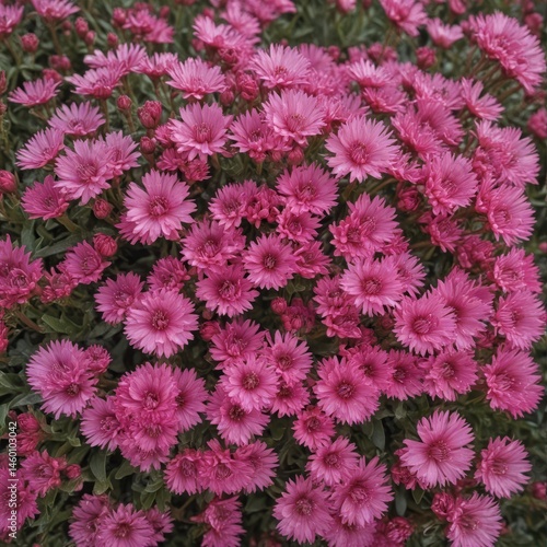 Dense cluster of pink iceplant blooms, fleshy leaves, and unopened buds  Vibrant and textured  ,  flora,  buds,  succulent