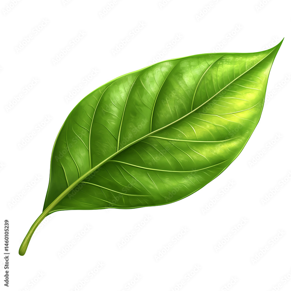 Obraz premium Detailed illustration of a vibrant green leaf with prominent veins on a transparent background Concept of nature, growth, and organic beauty