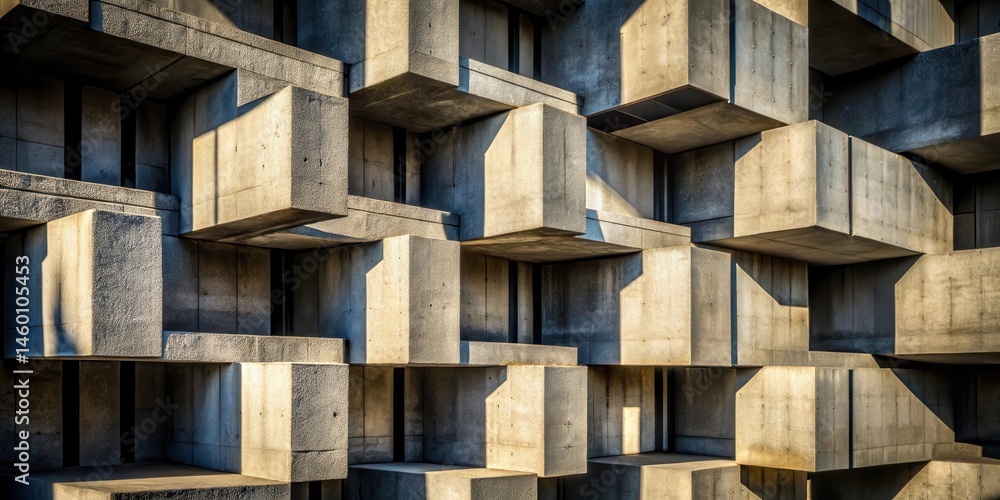 A Geometric Facade of Interlocking Concrete Cubes, Casting Long Shadows and Creating a Playful Pattern of Light and Dark A Geometric Facade of Interlocking Concrete Cubes, Casting Long Shadows and Creating a Playful Pattern of Light and Dark