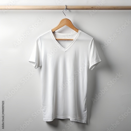 Wallpaper Mural white v neck t shirt on wooden hanger on white background Torontodigital.ca
