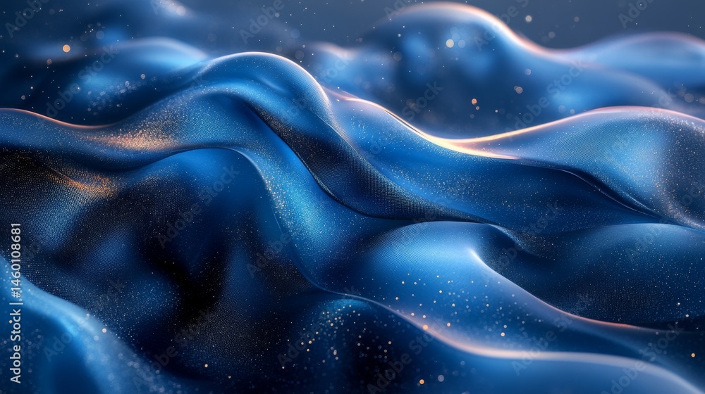 Abstract digital design of flowing, shimmering blue material. Abstract digital design of flowing, shimmering blue material.