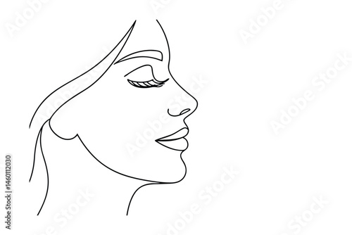 Elegant minimalist line drawing of a woman's face in profile depicting beauty and grace on white background