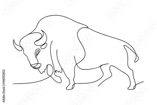 Minimalist single line drawing of a powerful american bison gracefully presented with artistic style in outline form