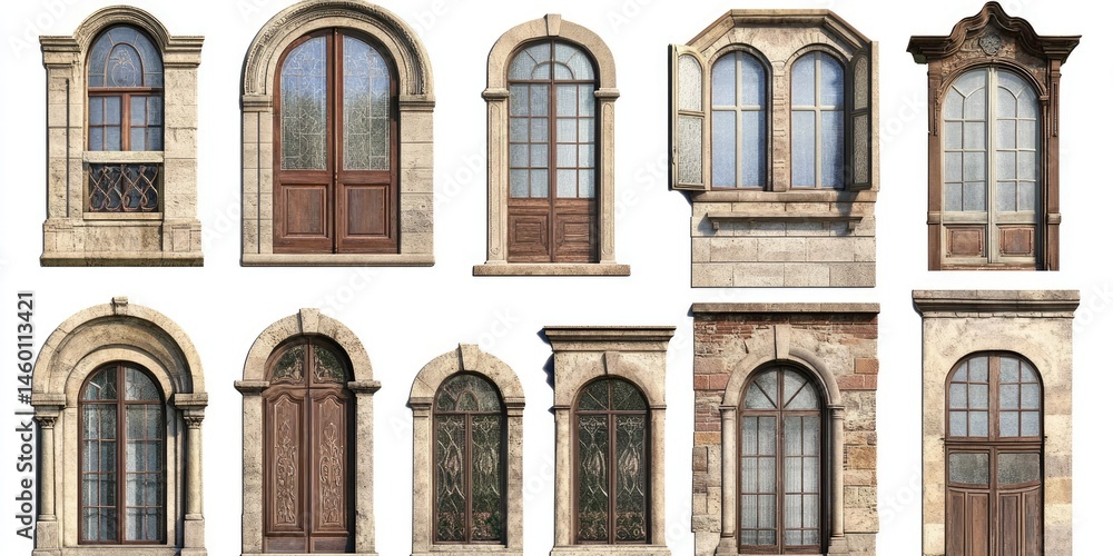 Obraz premium Collection of Architectural Arched Windows and Doors: A Showcase of Elegant Stonework and Classic Designs