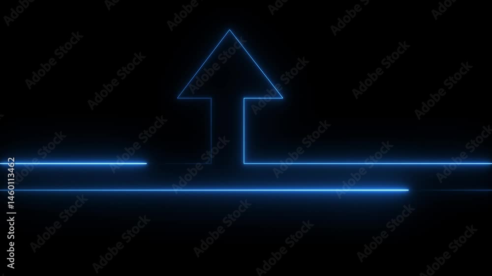 Up arrow line continuous drawing art banner background design Neon line. Abstract neon up arrow animation and black background . Up arrow line continuous drawing art banner background design Neon line. Abstract neon up arrow animation and black background .