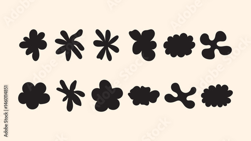 Hand drawn design elements- stars, florals, geometric shapes and badges — versatile assets for branding projects, packaging design and online posts.
