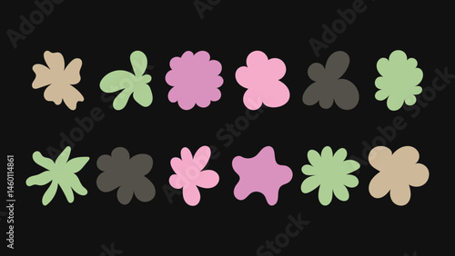 Hand drawn vector bundle featuring stars, flowers, badges and abstract forms — perfect for packaging, branding, printed materials and online content.