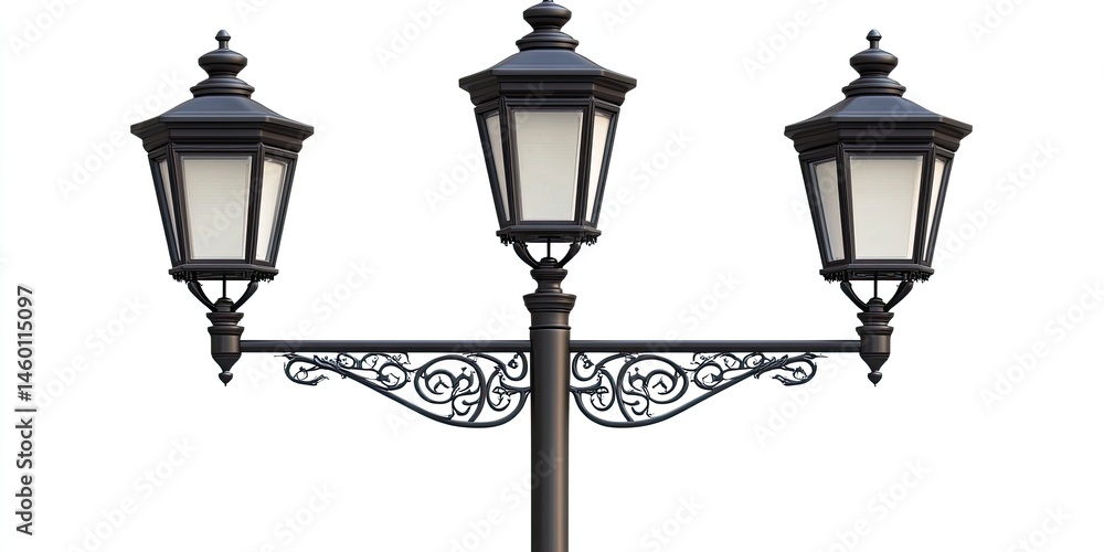 Elegant Triple Black Street Lamp Post Design with Ornate Details and Classic Style Elegant Triple Black Street Lamp Post Design with Ornate Details and Classic Style