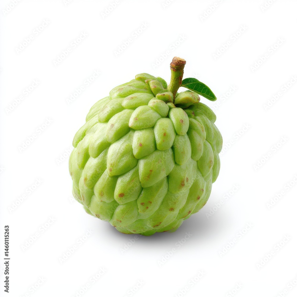 Fototapeta premium Sugar apple isolated on white background, with stem and leaf