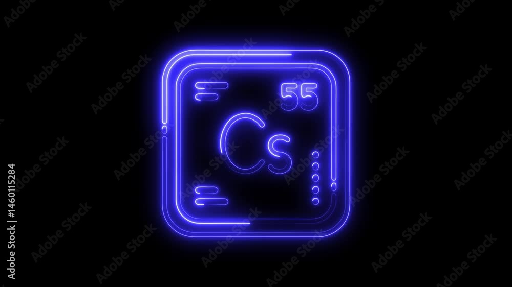 Neon periodic table element cesium glowing on black background scientific educational element Neon periodic table element cesium glowing on black background scientific educational element