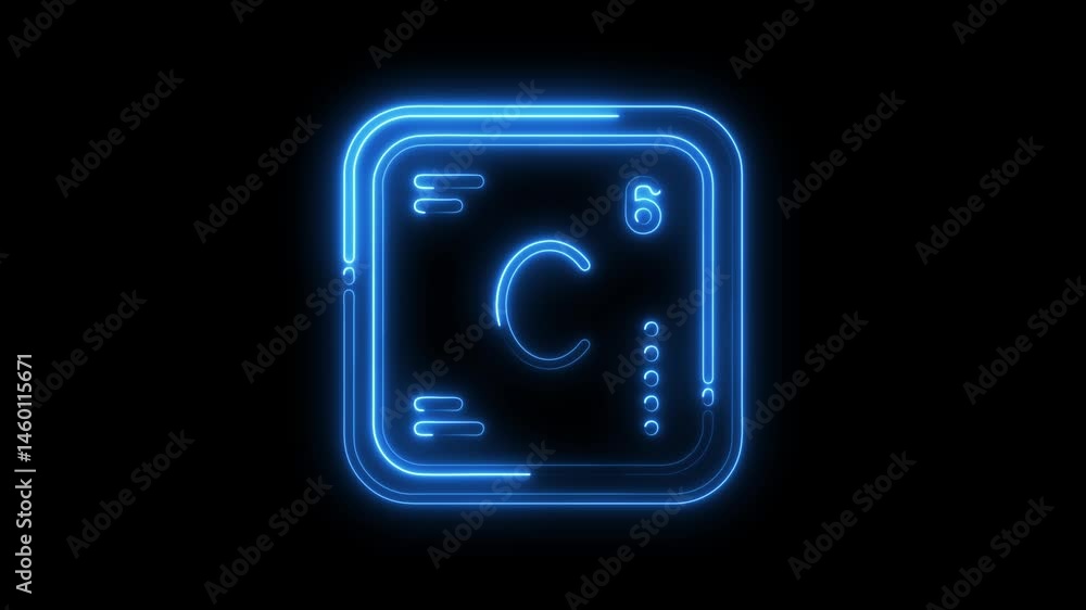 Carbon chemical element neon style sci fi periodic table modern illustration Carbon chemical element neon style sci fi periodic table modern illustration
