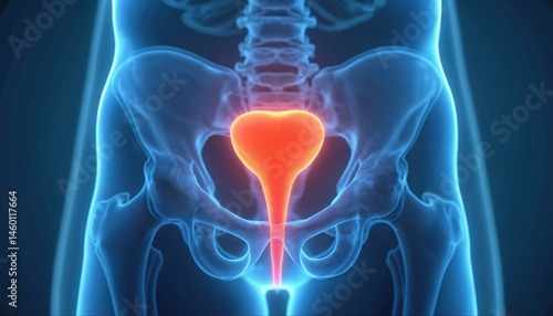 Wallpaper Mural Medical illustration of male pelvic organs. MRI visualization of prostate gland seminal vesicles. Blue gradient background for healthcare, educational, science, medicine projects. Digital imaging Torontodigital.ca