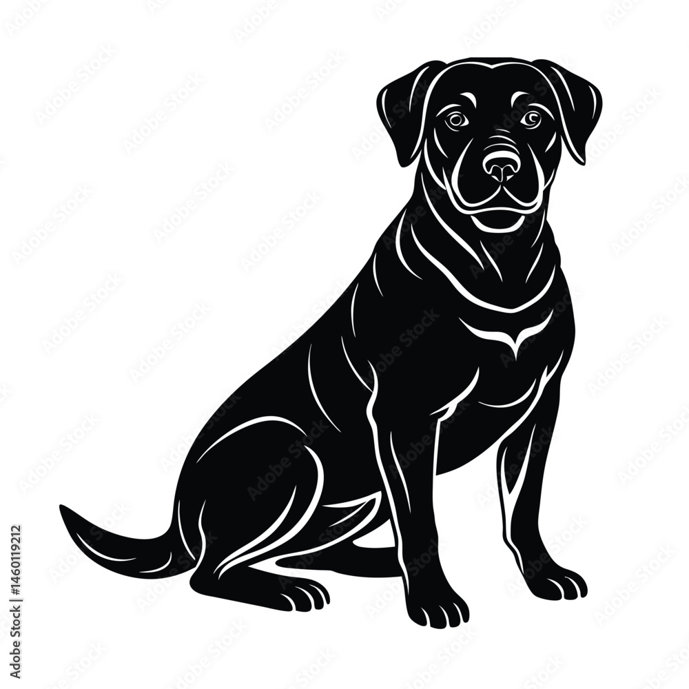 Obraz premium a clean black rottweiler dog sitting vector art silhouette