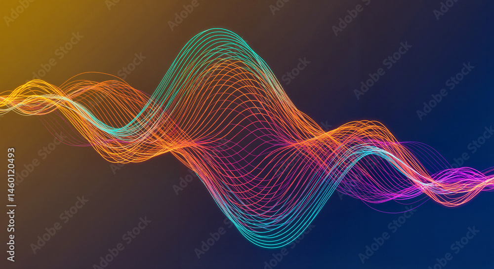 Fototapeta premium Vibrant sound waves flowing in colorful patterns against a dark background