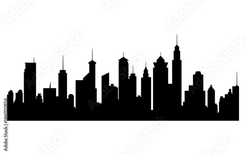 Black cities silhouette collection. Horizontal skyline set in flat style isolated on white. Cityscape, urban panorama of night town.