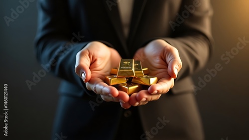 Wallpaper Mural Offering wealth concept presented by woman with golden bars in hands Torontodigital.ca