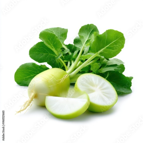 Turnip with leaves isolated on white background