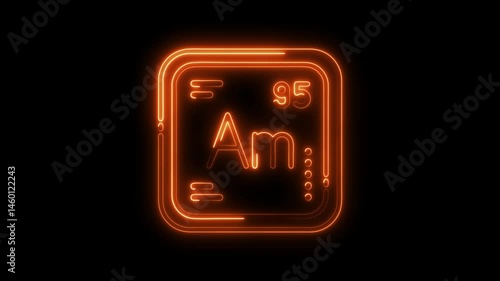 Americium element symbol glowing neon light on black background chemistry education atomic number 95