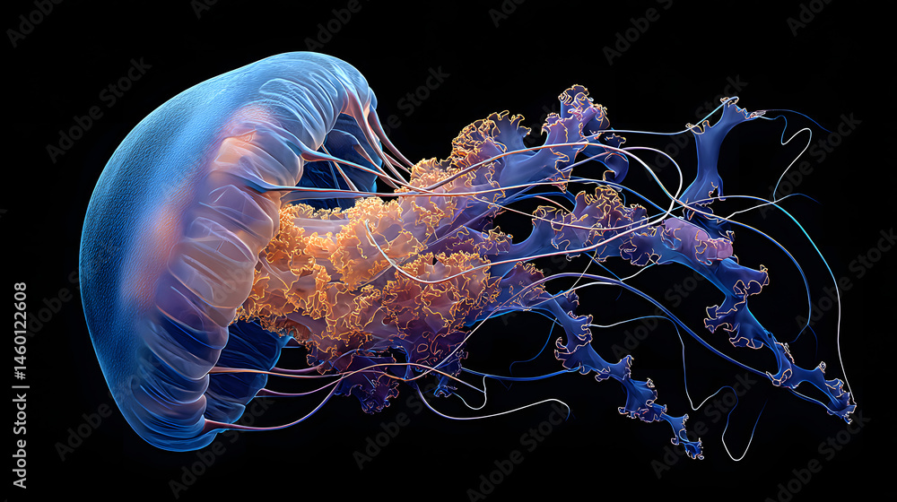 Naklejka premium Mesmerizing Jellyfish A Stunning Underwater Portrait