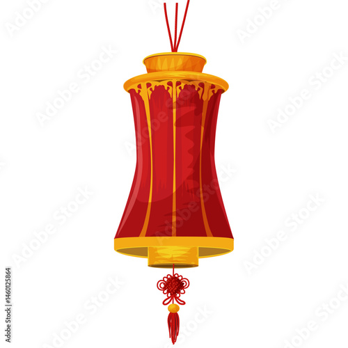 Realistic red lantern yellow silk tassel on white background. Happy Chinese New Year China spring festival decorative element design, 3d hanging circular & cylindrical shape fortune lamp illustration