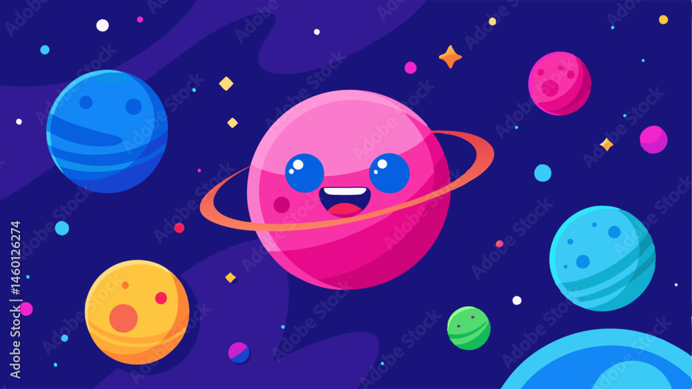Surreal Cosmic Background A brightly colored cosmic landscape featuring oversized cartoonish planets in vivid blues and pinks. Floating in the foreground are exaggerated emojis Surreal Cosmic Background A brightly colored cosmic landscape featuring oversized cartoonish planets in vivid blues and pinks. Floating in the foreground are exaggerated emojis