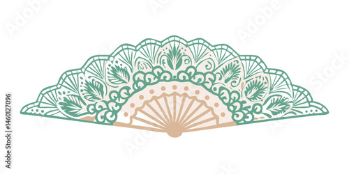 Green lace hand fan with ornamental vintage design