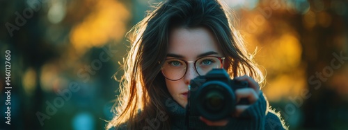 Person Capturing Moment With Camera in Outdoor Setting During Golden Hour