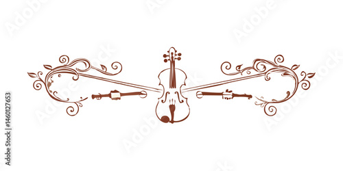 Violin and scroll motif in ornate symmetrical layout