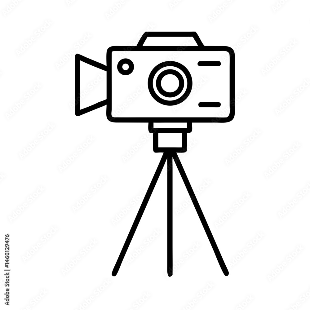 Camera on Tripod in Minimalist Line Art Style Camera on Tripod in Minimalist Line Art Style