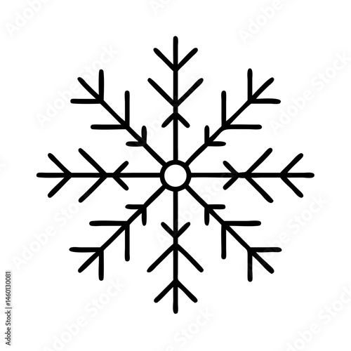 Snowflake design in minimalist style with black outline  