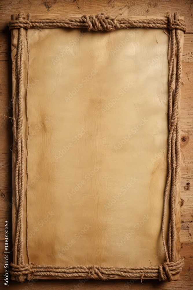 Obraz premium Aged parchment tied with rough rope, rectangular shape, legend, medieval