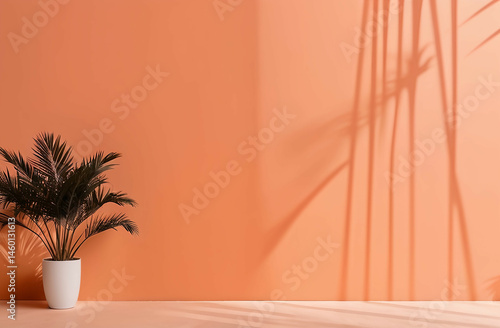 Wallpaper Mural palm tree shadows on pastel orange background wall mockup Torontodigital.ca