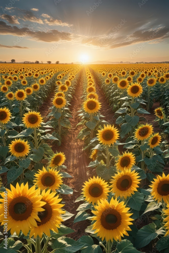 Obraz premium Massive sunflower field tracking the sun's path, floral, extensive, yellow