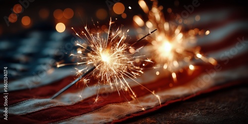 Sparklers Illuminating an American Flag During a Festive Celebration at Night