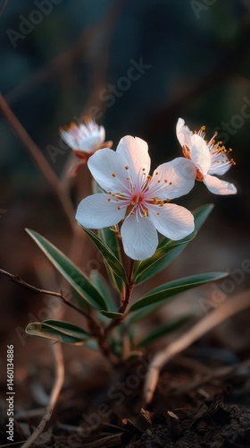Delicate white blossoms in spring bloom sunlight dappled petals and soft lighting nature's beauty flowering plants close up