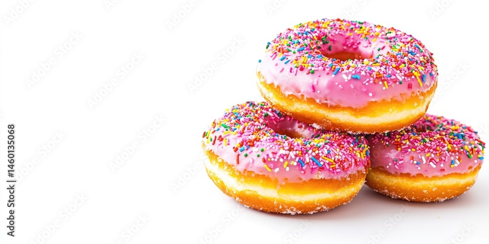 A Stack of Delicious Pink Donuts Covered in Colorful Sprinkles, Sweet Treat, Bakery Delights, Perfect for a Snack or Dessert A Stack of Delicious Pink Donuts Covered in Colorful Sprinkles, Sweet Treat, Bakery Delights, Perfect for a Snack or Dessert