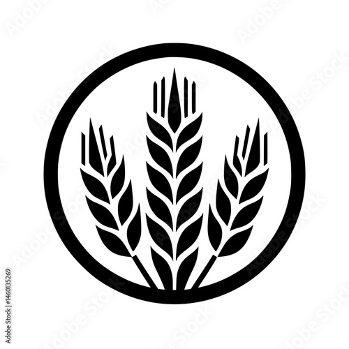 Minimalist Wheat Grain Logo, Black & White Circle Symbol