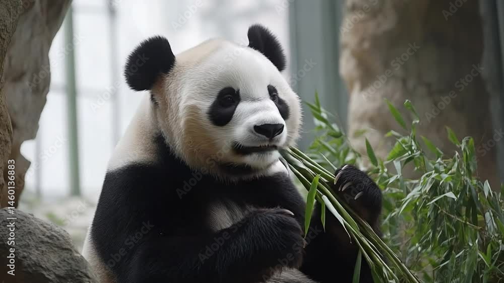 Adorable Giant Panda Enjoying a Delicious Bamboo Lunch Adorable Giant Panda Enjoying a Delicious Bamboo Lunch