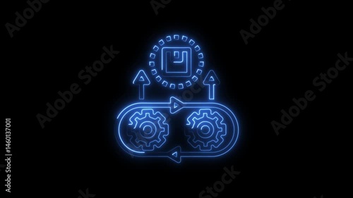 Neon style animation of a continuous devops cycle with agile development and automation