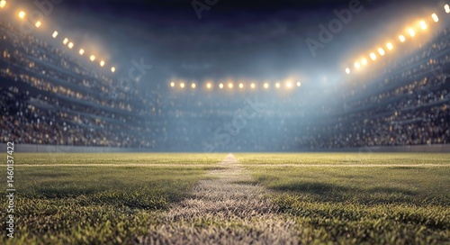 Exciting Soccer Match in Stadium at Night With Bright Lights and Eager Crowd