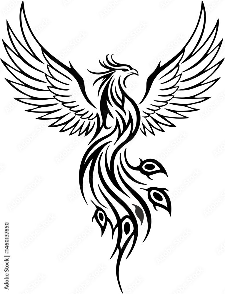 Obraz premium Lean Phoenix Tattoo with Long Proportions and Graceful Line Balance