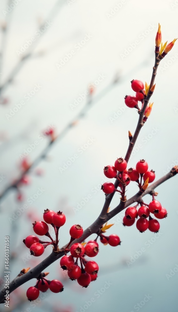 Red rowan berries against a soft white cloudy background, nature, berries Red rowan berries against a soft white cloudy background, nature, berries