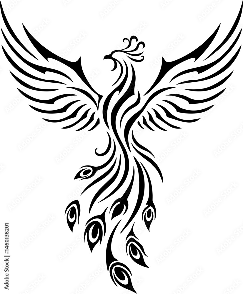 Fototapeta premium Circle-Enclosed Phoenix Tattoo with Minimal Firebird Motif