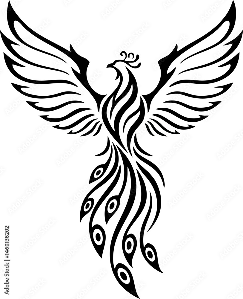 Fototapeta premium Airy Phoenix Tattoo with Light Feather Spread and Soft Vector Flow