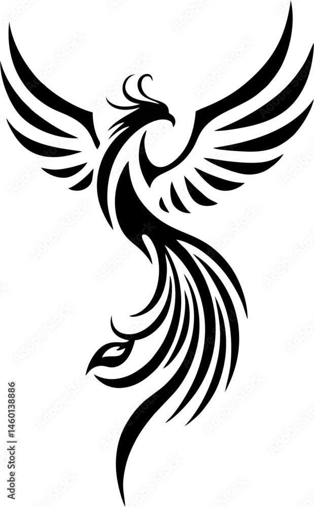 Fototapeta premium Minimal Phoenix Emblem Tattoo with Flame Crown Symbol