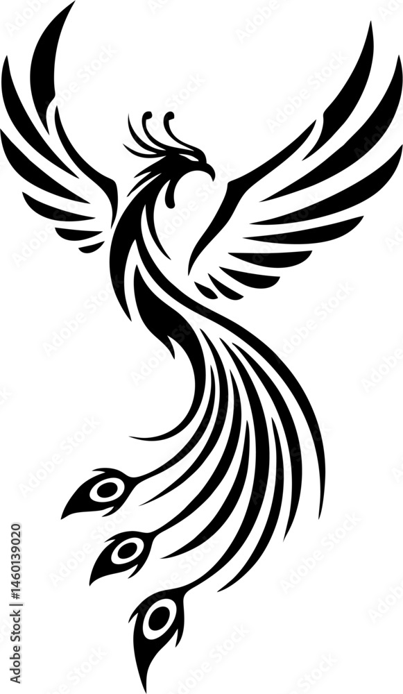 Fototapeta premium Single Feather Phoenix Tattoo Suggesting Bird in Flight