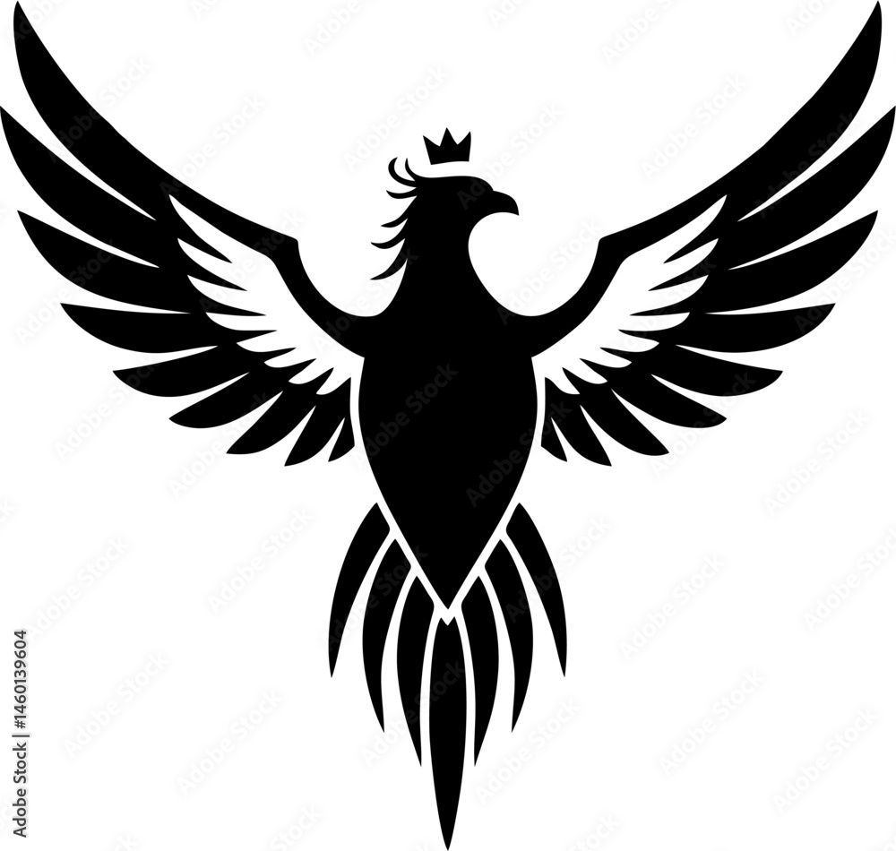 Obraz premium Mirror Phoenix Tattoo Design with Two Birds in Perfect Symmetry