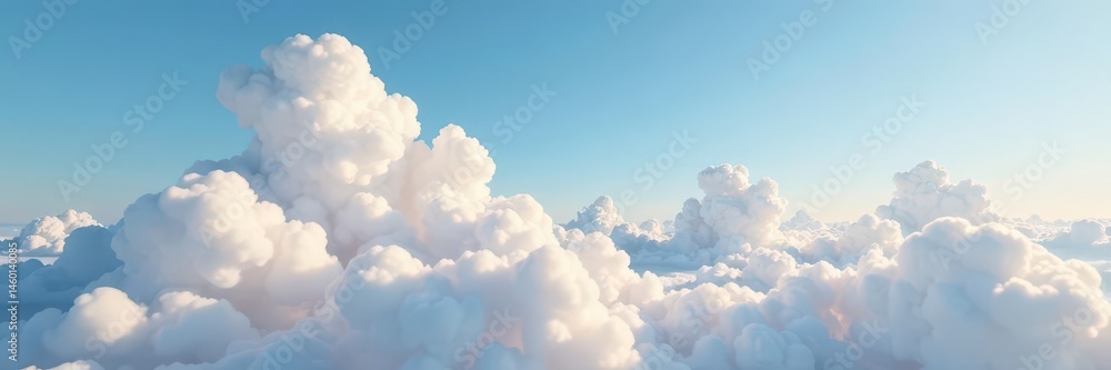 Softly rendered cumulus clouds float across a serene sky, clouds, open Softly rendered cumulus clouds float across a serene sky, clouds, open